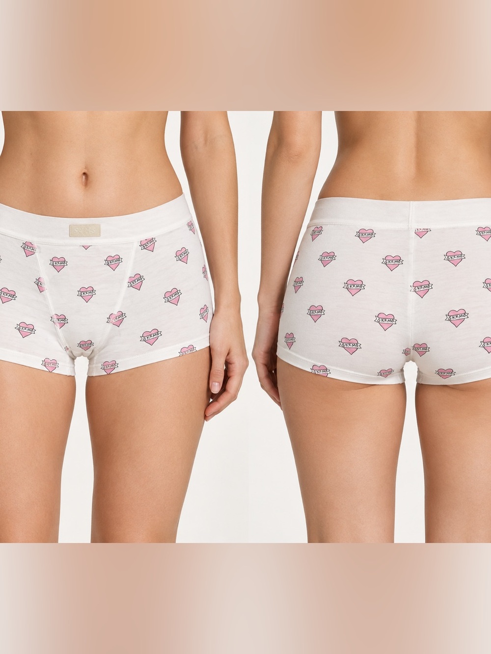 TITLE: SKIMS Boyfriend Boxer Heart Logo Print White Pink Size M NWT